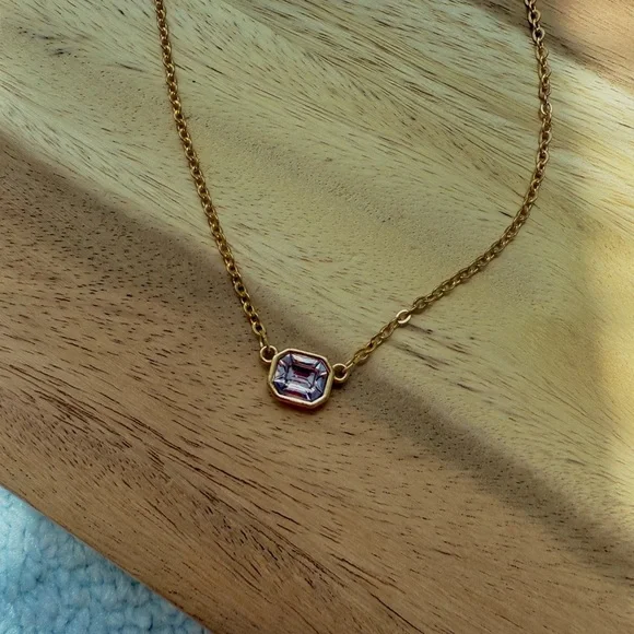 Dainty Gold Necklace with Purple Gemstone - Picture 1 of 6